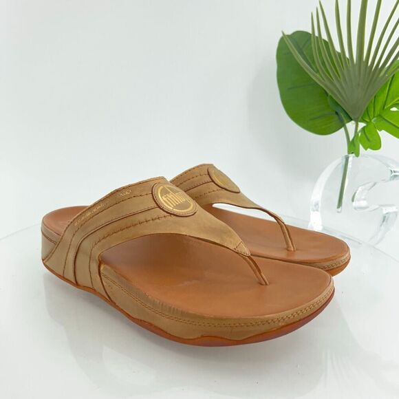 Fitflop Women's Walkstar Sandal Size 10 Thong Slide Shoe Brown Tan Leather - Picture 2 of 16